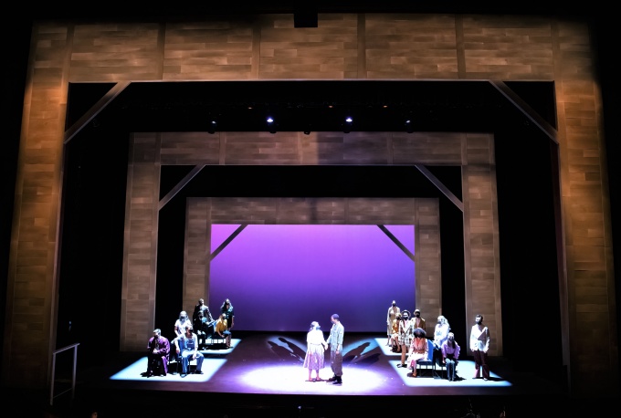 Wide view of stage production. 